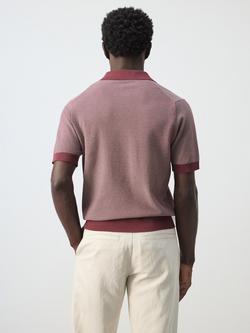Mango Colour Weave Short Sleeve Regular Fit Cotton Polo Shirt - view 2, Damson