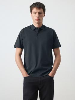 Mango Two Button Collar Regular Fit Cotton Polo Shirt, Navy, Navy