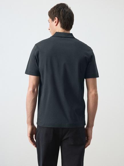 Mango Two Button Collar Regular Fit Cotton Polo Shirt, Navy - view 2, Navy