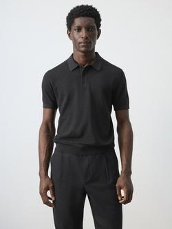 Mango Three Button Collar Regular Fit Cotton Polo Shirt, Black, Black