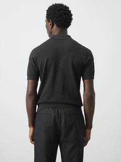 Mango Three Button Collar Regular Fit Cotton Polo Shirt, Black - view 2, Black