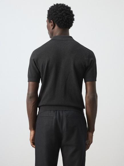 Mango Three Button Collar Regular Fit Cotton Polo Shirt, Black - view 2, Black