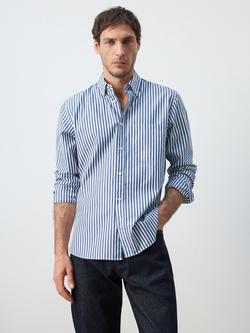 Mango Stripe Long Sleeve Cotton Shirt, Electric Blue