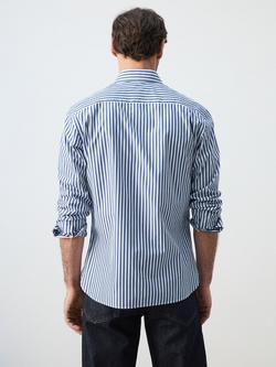 Mango Stripe Long Sleeve Cotton Shirt - view 2, Electric Blue