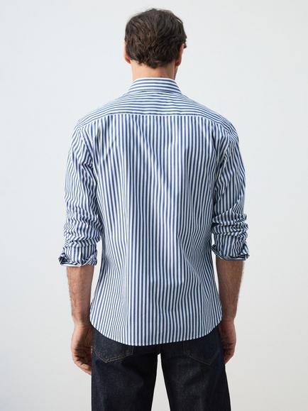 Mango Stripe Long Sleeve Cotton Shirt - view 2, Electric Blue
