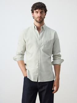 Mango Regular Fit Long Sleeve Button Down Collar Cotton Shirt, Pastel Green, Pastel Green