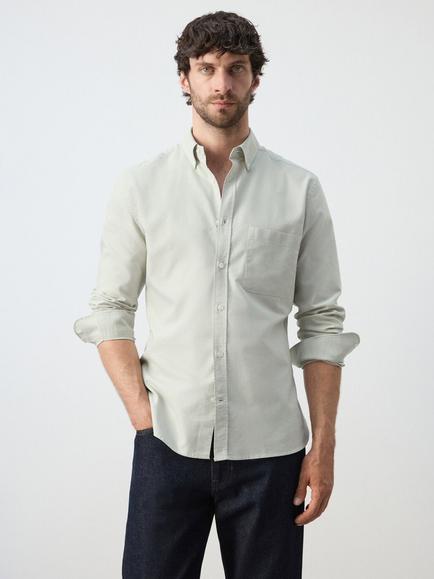 Mango Regular Fit Long Sleeve Button Down Collar Cotton Shirt, Pastel Green, Pastel Green