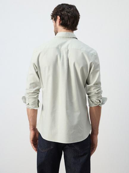 Mango Regular Fit Long Sleeve Button Down Collar Cotton Shirt, Pastel Green - view 2, Pastel Green