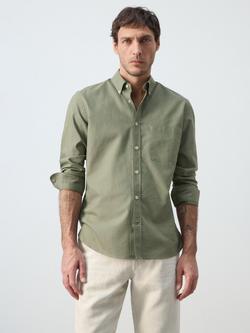 Mango Cotton Regular Fit Oxford Shirt, Green