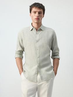 Mango Washed Stripe Regular Fit Long Sleeve Cotton Shirt, Khaki, Khaki