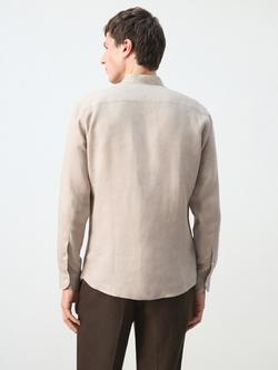 Mango Linen Regular Fit Grandad Collar Shirt, Sand - view 2, Sand