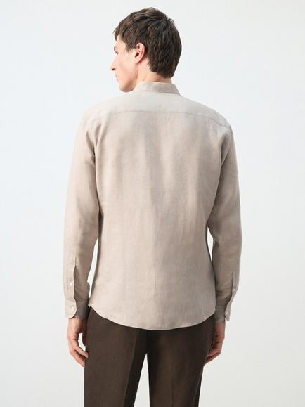 Mango Linen Regular Fit Grandad Collar Shirt, Sand - view 2, Sand