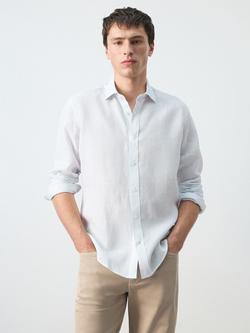 Mango Linen Regular Fit Shirt, Sky Blue, Sky Blue