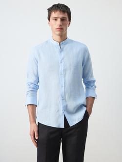 Mango Linen Regular Fit Shirt, Sky Blue