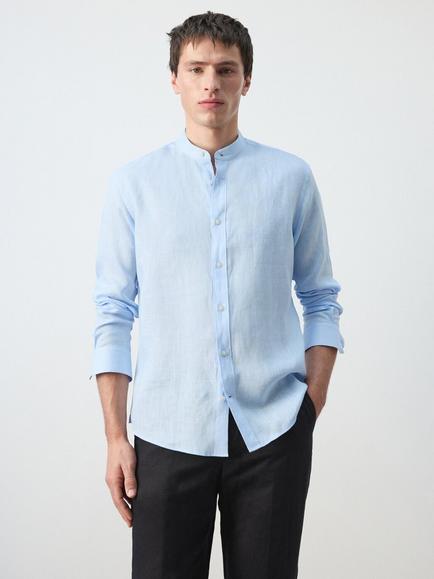 Mango Linen Regular Fit Shirt, Sky Blue
