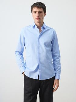 Mango Pinstripe Regular Fit Long Sleeve Cotton Shirt, Sky Blue, Sky Blue