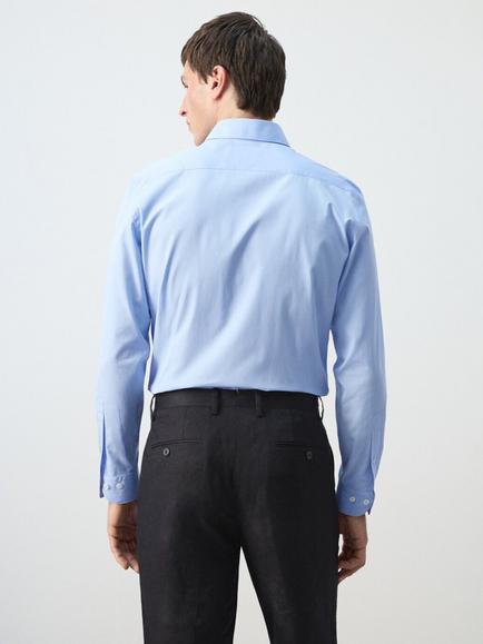 Mango Pinstripe Regular Fit Long Sleeve Cotton Shirt, Sky Blue - view 2, Sky Blue