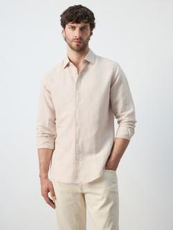 Mango Linen Blend Regular Fit Shirt, Beige, Beige
