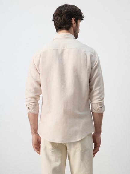 Mango Linen Blend Regular Fit Shirt, Beige - view 2, Beige