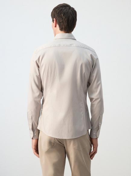 Mango Stripe Regular Fit Long Sleeve Cotton Shirt, Sand - view 2, Sand