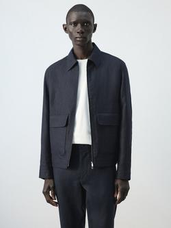 Mango Linen Harrington Jacket, Navy, Navy