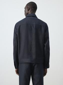 Mango Linen Harrington Jacket, Navy - view 2, Navy