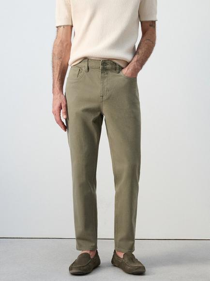 Mango Slim Tapered Fit Cropped Jeans, Khaki
