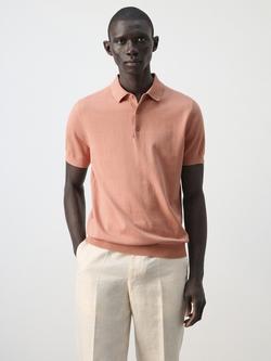 Mango Cotton Regular Fit Fine Knit Polo Shirt, Peach