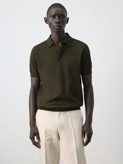Mango Cotton Regular Fit Fine Knit Polo Shirt, Chocolate
