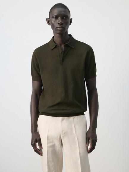 Mango Cotton Regular Fit Fine Knit Polo Shirt, Chocolate