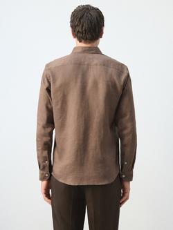 Mango Linen Regular Fit  Shirt, Chocolate - view 2, Chocolate