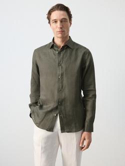 Mango Linen Shirt, Hunting Green