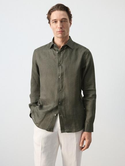 Mango Linen Shirt, Hunting Green