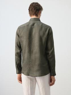 Mango Linen Shirt - view 2, Hunting Green
