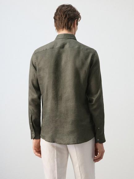 Mango Linen Shirt - view 2, Hunting Green