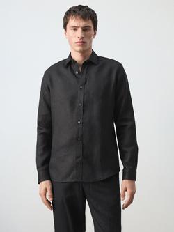 Mango Linen Regular Fit Shirt, Black, Black