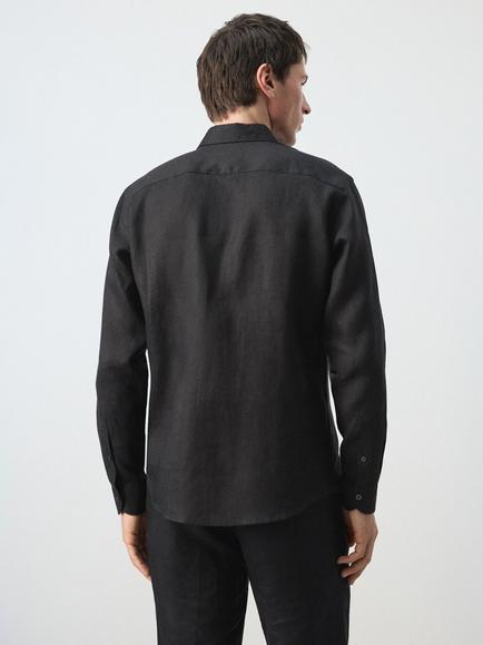 Mango Linen Regular Fit Shirt, Black - view 2, Black