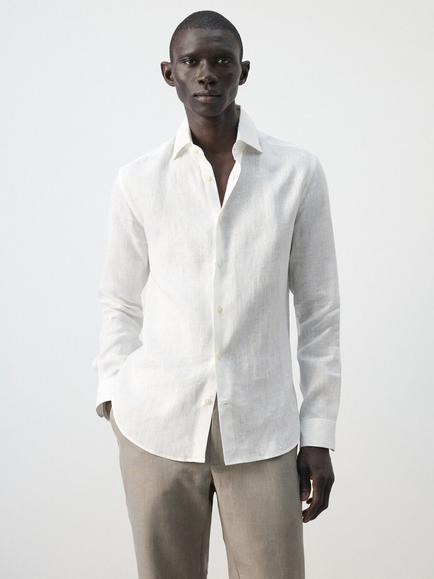 Mango Linen Slim Fit Shirt, White