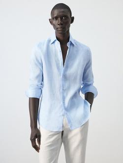 Mango Linen Slim Fit Shirt, Sky Blue