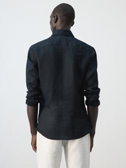 Mango Linen Slim Fit Shirt - view 2, Navy