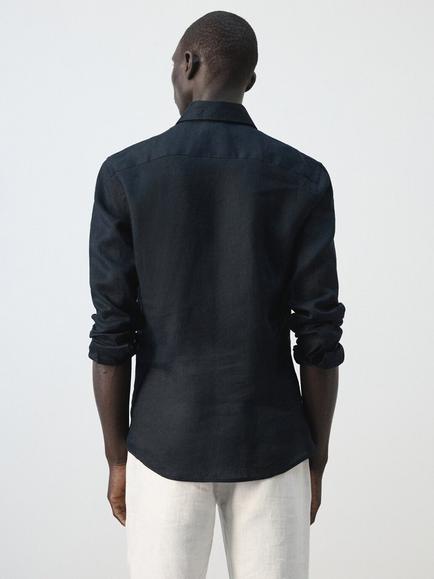 Mango Linen Slim Fit Shirt - view 2, Navy
