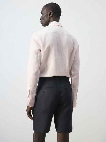 Mango Striped Linen Regular Fit Shirt, Peach - view 2, Peach