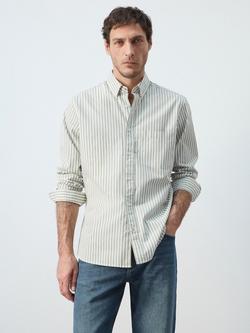 Mango Stripe Long Sleeve Cotton Shirt, Pastel Green
