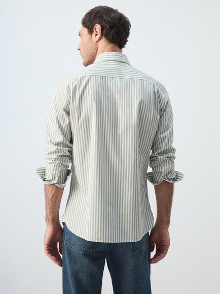 Mango Stripe Long Sleeve Cotton Shirt - view 2, Pastel Green