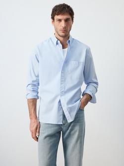 Mango Striped Regular Fit Long Sleeve Cotton Shirt, Sky Blue, Sky Blue