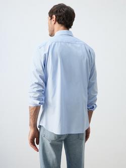 Mango Striped Regular Fit Long Sleeve Cotton Shirt, Sky Blue - view 2, Sky Blue