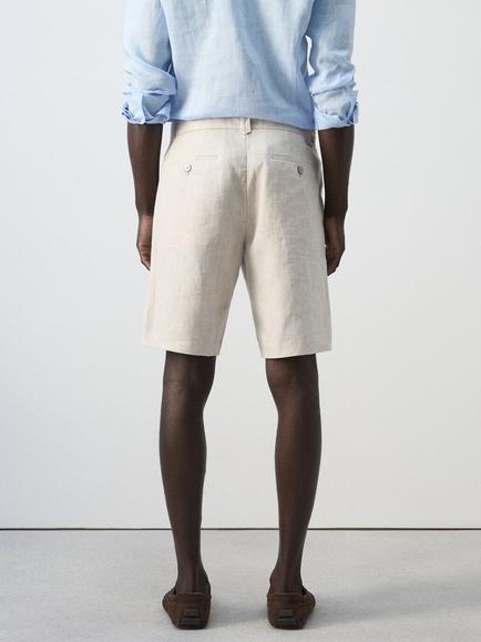 Mango Tailored Linen Shorts, Raw - view 2, Raw