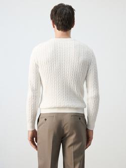 Mango Textured Fine Cable Knit Cotton Jumper, Off White - view 2, Off White