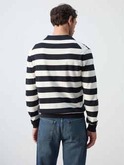 Mango Striped Collar Neck Cotton Knit Jumper, Navy - view 2, Navy