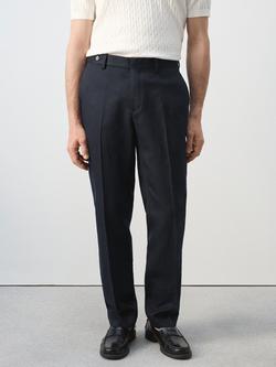 Mango Slim Fit Linen Blend Trousers, Navy, Navy